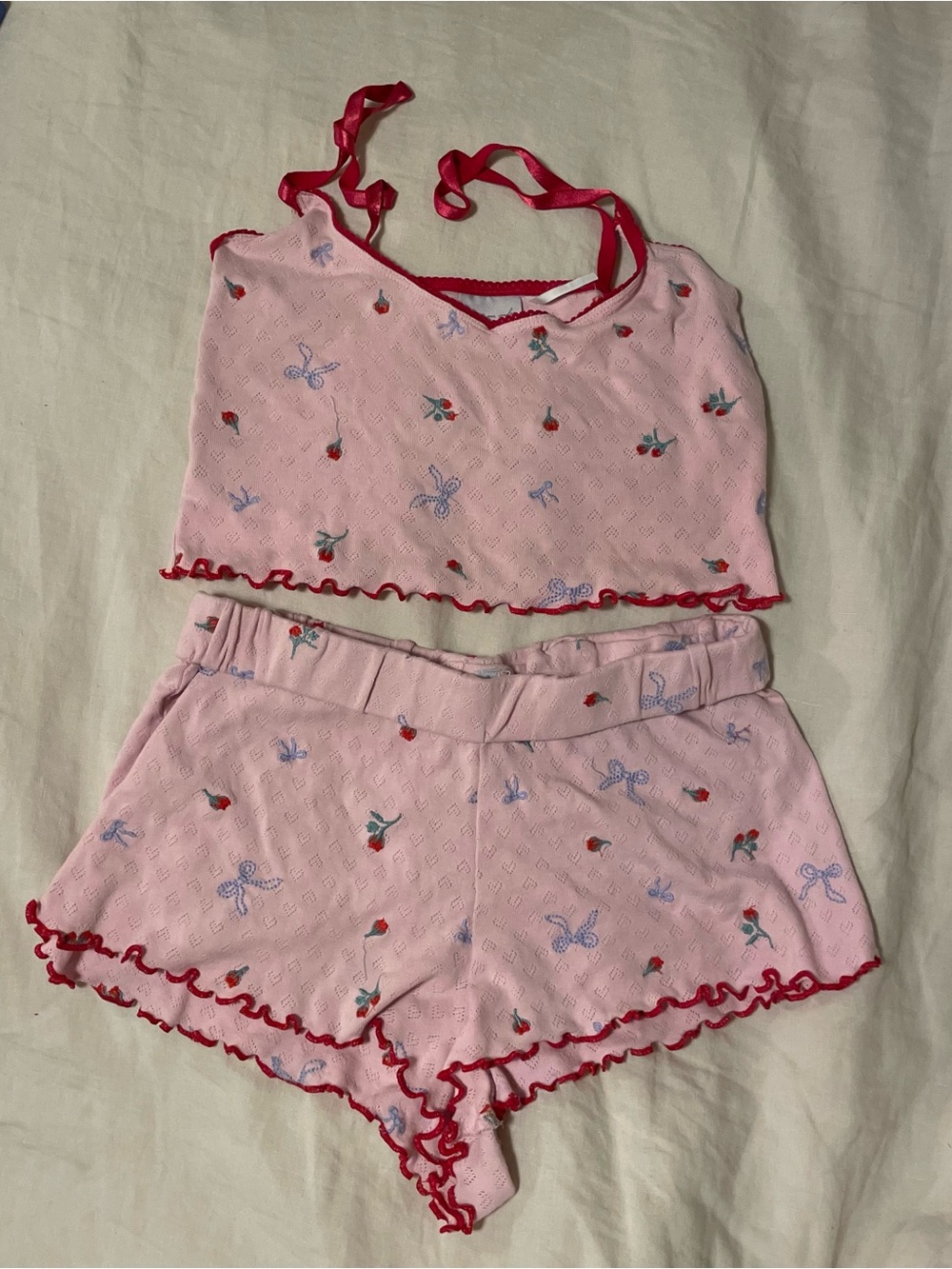 Urban Outfitters - Pink Ruffle Trim Two-Piece Sleep Set - Women's Intimates